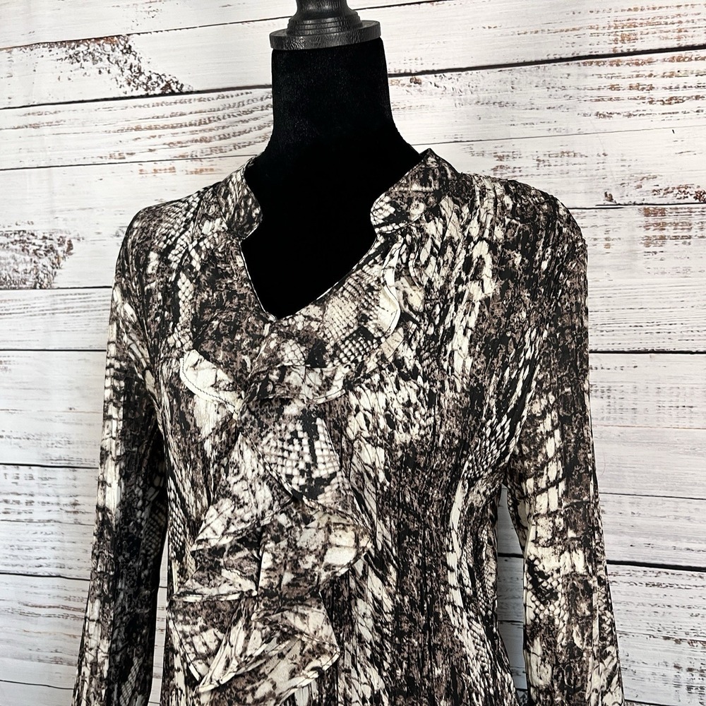 Y2K 90s Style Co Ruffle Neck Chiffon Blouse Top Size 12 Snake Skin Print Witchy